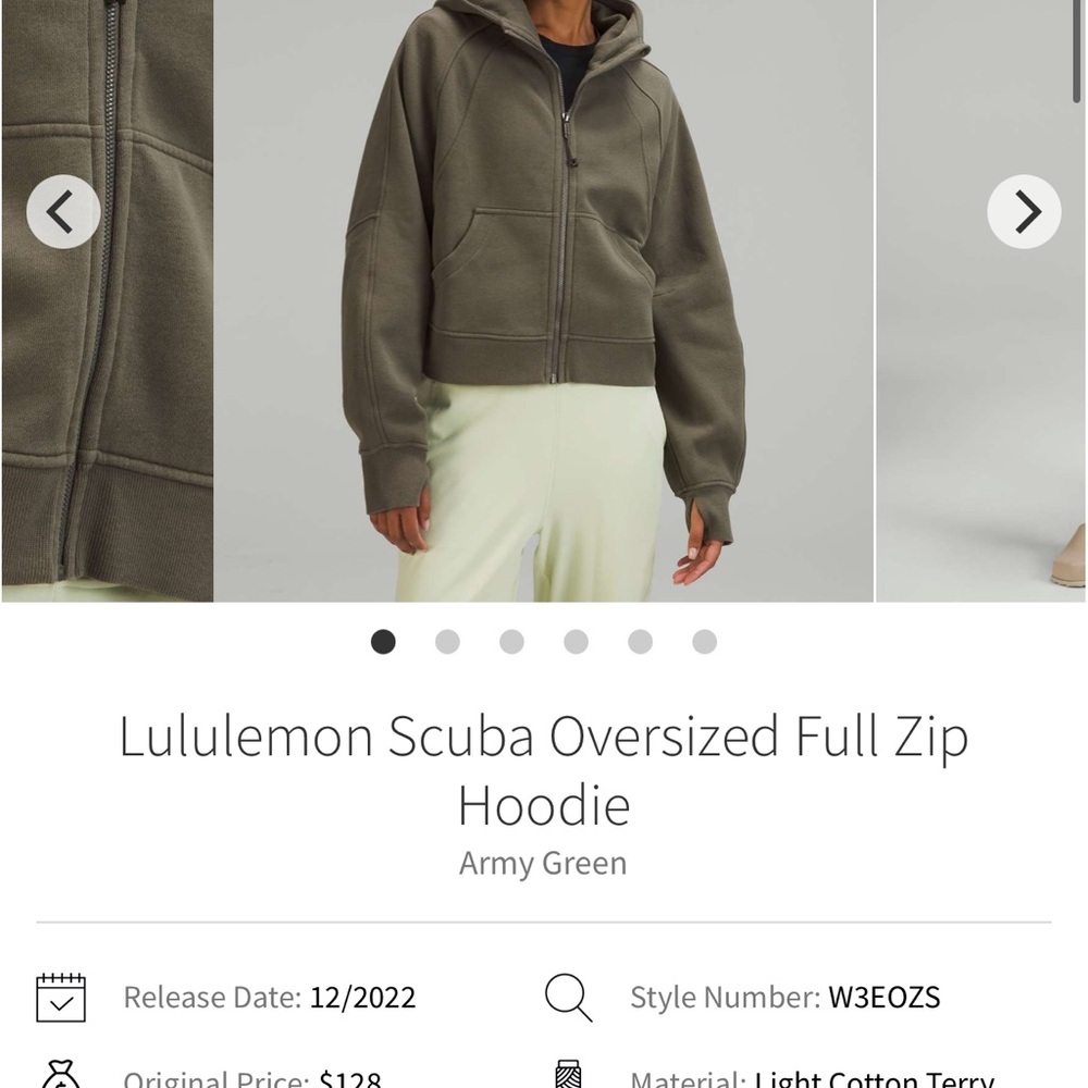 Lululemon Athletica Army Green Scuba Oversized Full Zip Hoodie